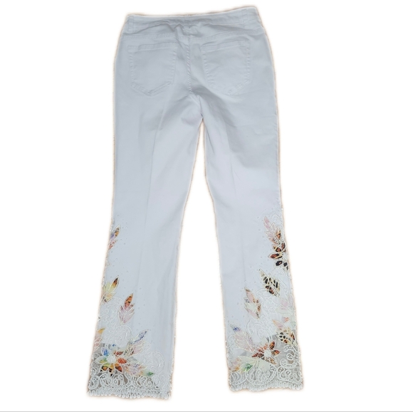 AZI New York White Straight Leg Pants, Heavily Beaded & Embellished, 6 - Picture 3 of 8